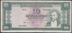 5.EMİSYON 4.TERTİP 10 LİRA Z34 066805 ÇOK TEMİZ