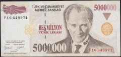 7.Emisyon 5 000 000 Lira F16 649371 Çok Temiz+