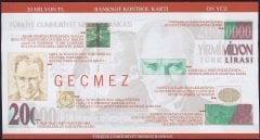Türkiye Cumhuriyeti 20 Milyon Lira Banknot Kontrol Kartı