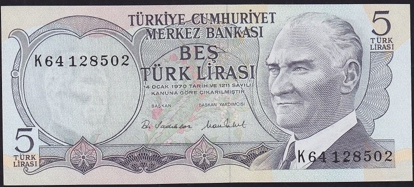 6.Emisyon 2.Tertip 5 Lira K64 128502 Çilaltı Çil