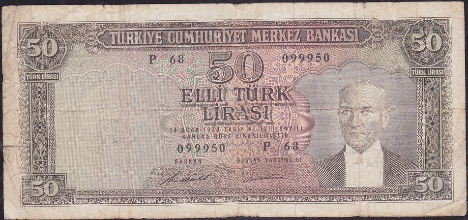 5.Emisyon 7.Tertip 50 Lira P68 099950 Temiz