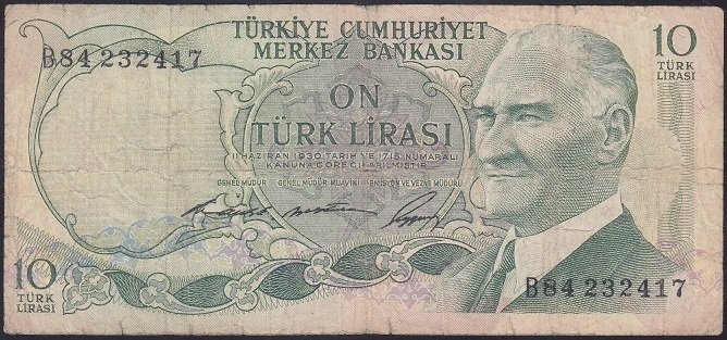 6.EMİSYON 1.TERTİP 10 LİRA B84 232417 TEMİZ