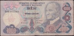 6.Emisyon 1.Tertip 1000 Lira B08 072284 İyi