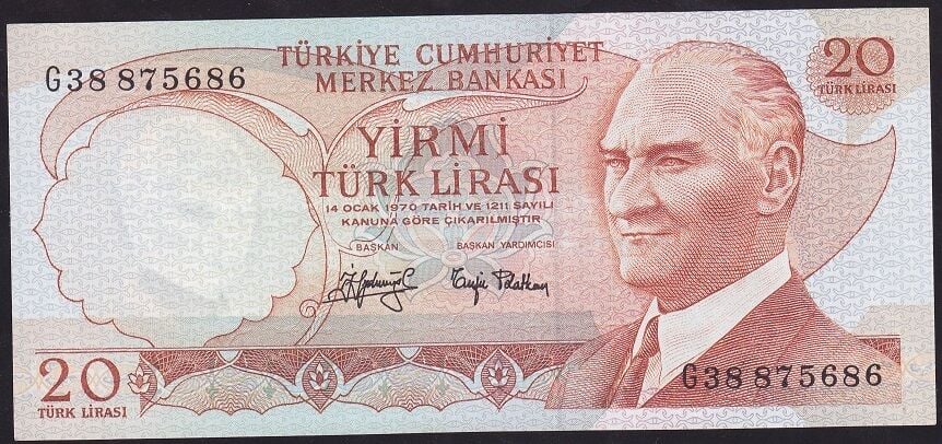 6.Emisyon 3.Tertip 20 Lira G38 875686 Ççt Çilaltı