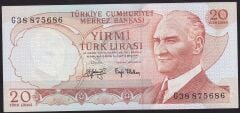 6.Emisyon 3.Tertip 20 Lira G38 875686 Ççt Çilaltı