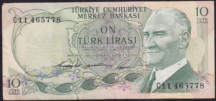 6.Emisyon 1.Tertip 10 Lira C11 465778 Temiz
