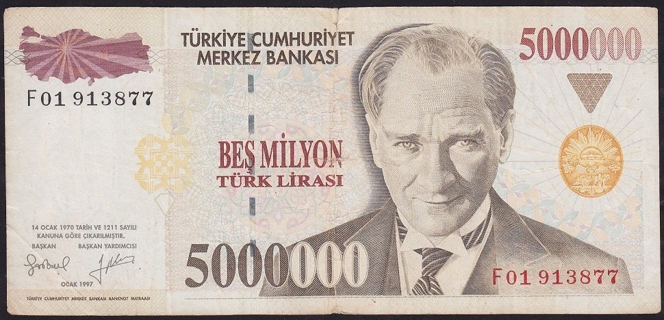 7.Emisyon 5 000 000 Lira F01 913877 Temiz