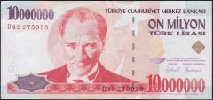 7.Emisyon 10 000 000 Lira D42 275938 Çok Temiz+