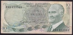 6.EMİSYON 1.TERTİP 10 LİRA D40 433593 ÇOK TEMİZ +