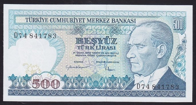 7.EMİSYON 2.TERTİP 500 LİRA D74 841783 ÇİL