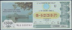 1992 19 OCAK ÇEYREK BİLET - U SERİSİ (B)