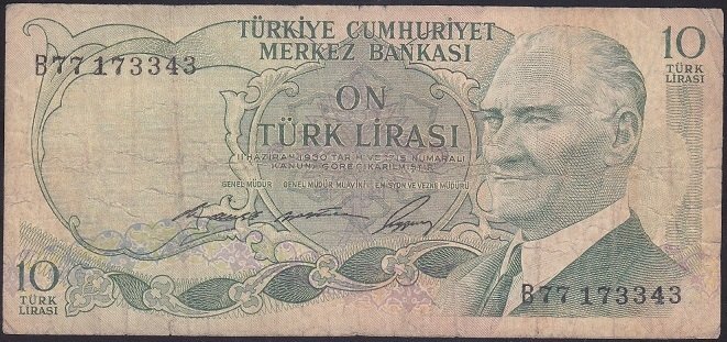 6.EMİSYON 1.TERTİP 10 LİRA B77 173343 TEMİZ