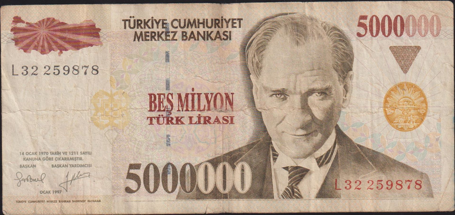 7.Emisyon 5 000 000 Lira L32 259878 Temiz+