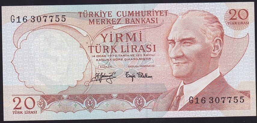 6.Emisyon 3.Tertip 20 Lira G16 307755 Çilaltı