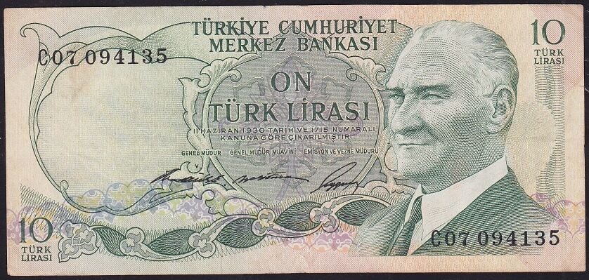 6.Emisyon 1.Tertip 10 Lira C07 094135 Çok Temiz+