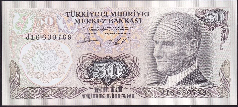 6.Emisyon 2.Tertip 50 Lira J16 630769 Çil