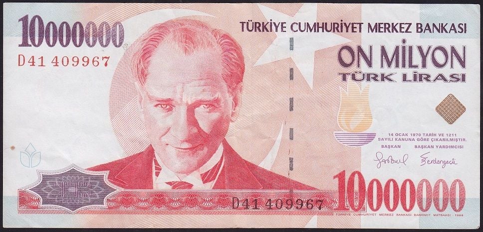 7.Emisyon 10 000 000 Lira D41 409967 Çok Temiz+