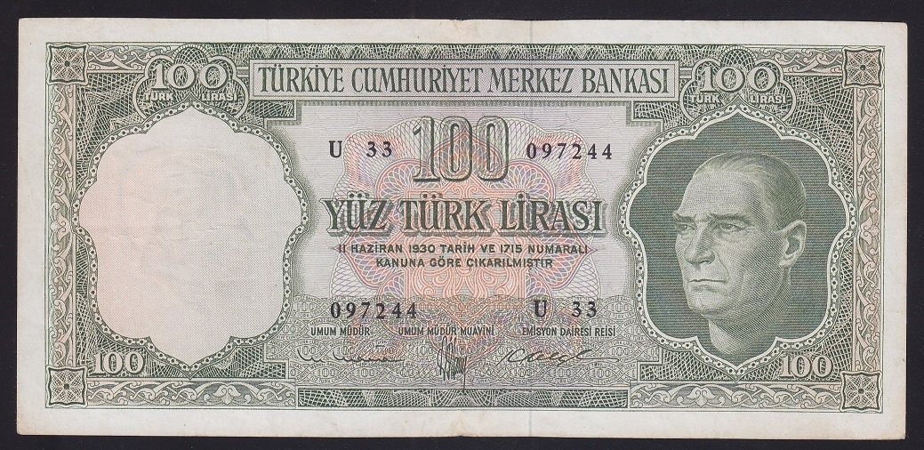 5.EMİSYON 4.TERTİP 100 LİRA U33 097244 ÇOK TEMİZ