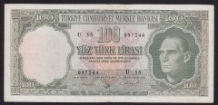 5.EMİSYON 4.TERTİP 100 LİRA U33 097244 ÇOK TEMİZ