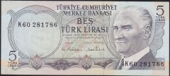 6.Emisyon 2.Tertip 5 Lira K60 281786 Çok Temiz+