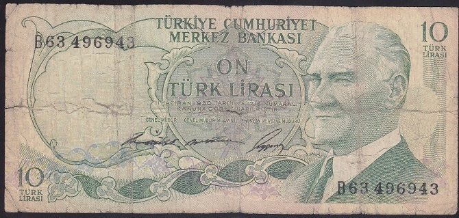 6.EMİSYON 1.TERTİP 10 LİRA B63 496943 TEMİZ