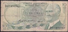 6.EMİSYON 1.TERTİP 10 LİRA B63 496943 TEMİZ