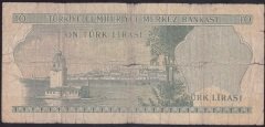 6.EMİSYON 1.TERTİP 10 LİRA B63 496943 TEMİZ