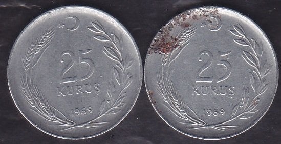 1969 Yılı 25 Kuruş Ters Düz Takım