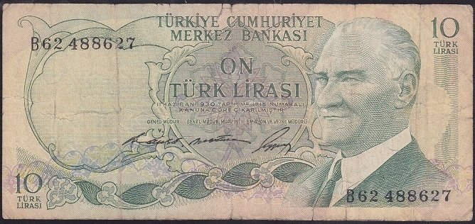 6.EMİSYON 1.TERTİP 10 LİRA B62 488627 TEMİZ