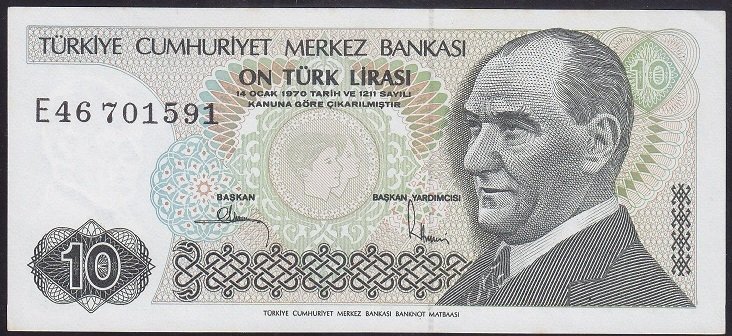 7.EMİSYON 2.TERTİP 10 LİRA E46 701591 ÇİLALTI