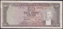 5.Emisyon 7.Tertip 50 Lira V61 085932 Çok Temiz