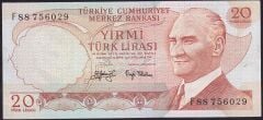 6.Emisyon 3.Tertip 20 Lira F88 756029 Çok Temiz+
