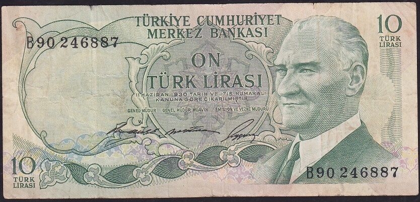 6.Emisyon 1.Tertip 10 Lira B90 246887 Çok Temiz
