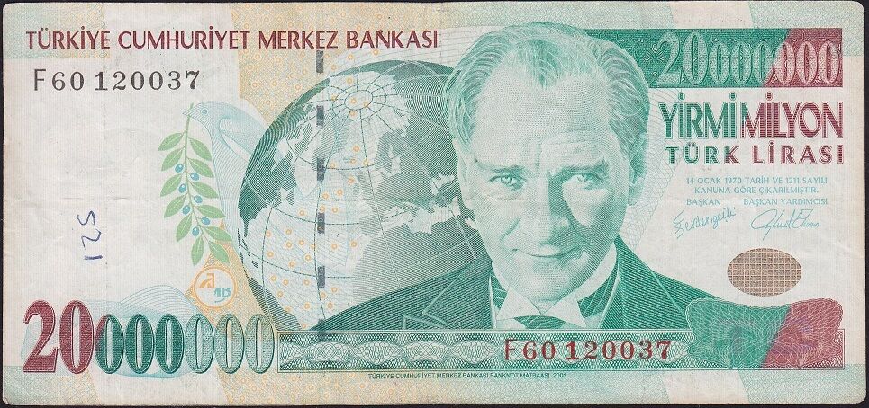 7.Emisyon 20 000 000 Lira F60 120037 Çok Temiz