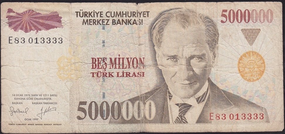 7.Emisyon 5 000 000 Lira E83 013333 Haliyle