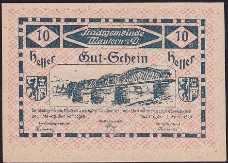 Avusturya 10 Heller Notgeld 1920 Çil