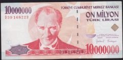 7.Emisyon 10 000 000 Lira D39 168223 Çok Temiz+
