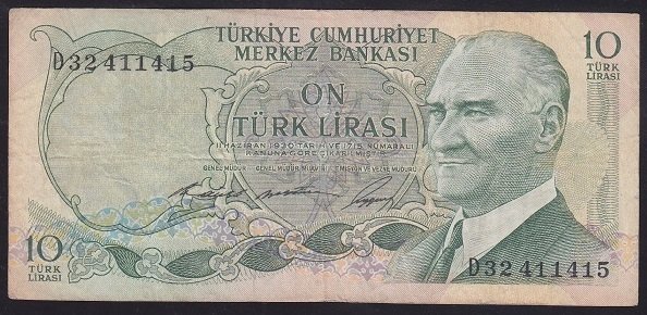6.EMİSYON 1.TERTİP 10 LİRA D32 411415 ÇOK TEMİZ
