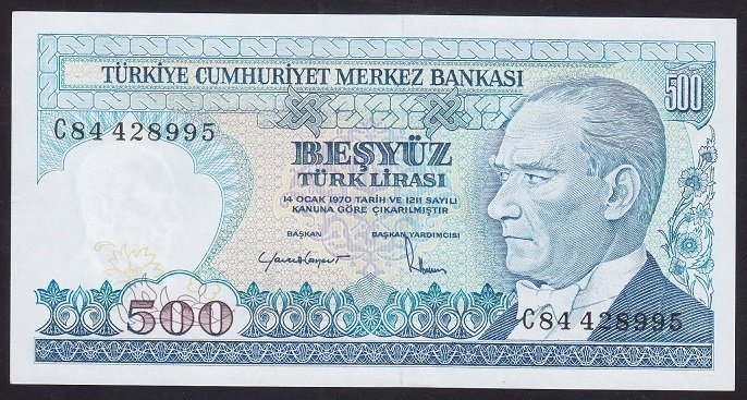 7.EMİSYON 2.TERTİP 500 LİRA C84 428995 ÇİL