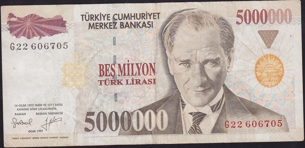 7.Emisyon 5 000 000 Lira G22 606705 Çok Temiz