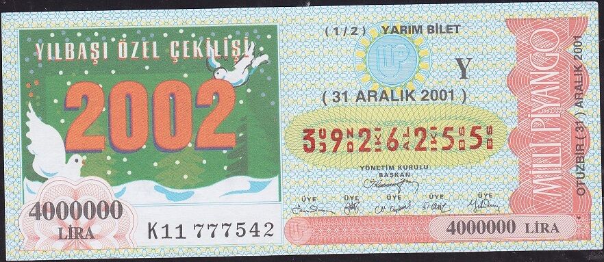 2001 31 Aralık Yarım Bilet - Y Serisi