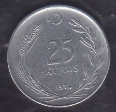 1974 Yılı 25 Kuruş Düz
