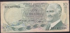 6.EMİSYON 1.TERTİP 10 LİRA B51 437996 ÇOK TEMİZ