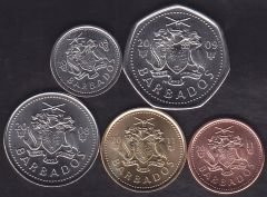 Barbados 5 Adet Madeni Para Seti 2008 - 2011 Çil