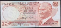 6.Emisyon 3.Tertip 20 Lira F80 935621 Çilaltı Çil