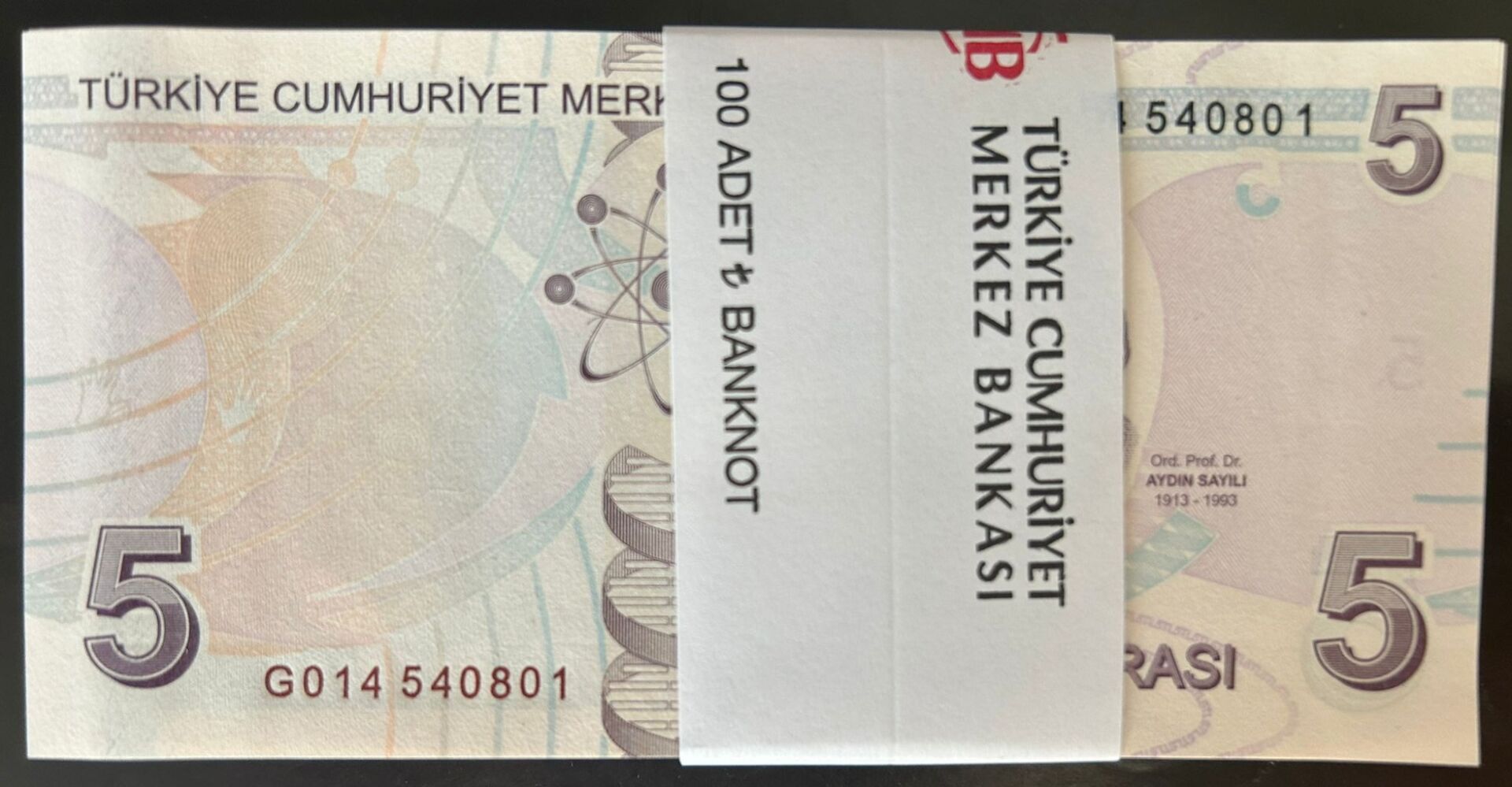 9.Emisyon 7.Tertip 5 Lira G014 540801 - 900 Çil Deste (100 Adet ) Tam Sıralı