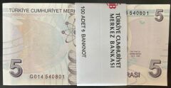 9.Emisyon 7.Tertip 5 Lira G014 540801 - 900 Çil Deste (100 Adet ) Tam Sıralı