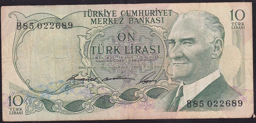 6.Emisyon 1.Tertip 10 Lira B85 022689 Çok Temiz