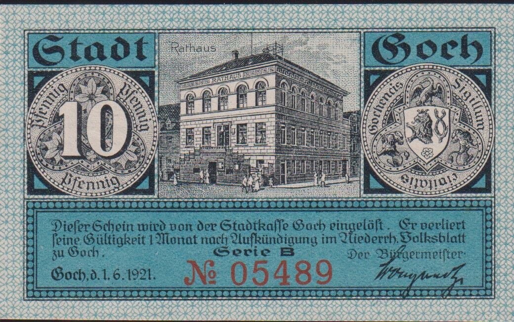 Almanya 10 Pfennig Notgeld 1921 Çil Filigranlı