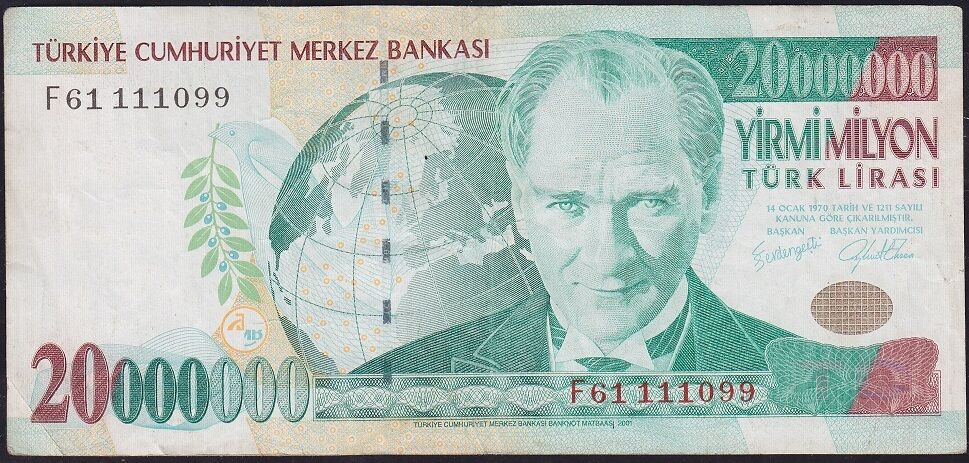 7.Emisyon 20 000 000 Lira F61 111099 Çok Temiz+